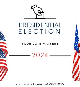 Banner template for US presidential election. Election day. Election voting poster. Vote 2024 in USA. Vote. Every voice matters.Presidential Election Campaign 2024. USA debate of president voting 2024