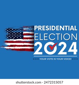 Anuncio Plantilla para las elecciones presidenciales de Estados Unidos. Día de elecciones. Afiche electoral. Vote 2024 en Estados Unidos. Vota. Todas las voces importan. Campaña de Elecciones Presidenciales 2024. Debate de EEUU sobre la votación del presidente 2024