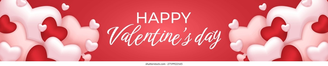 Plantilla de Anuncio para el día de San Valentín. Plantilla editable con corazones sobre un fondo rojo con un gradiente. Boleto.