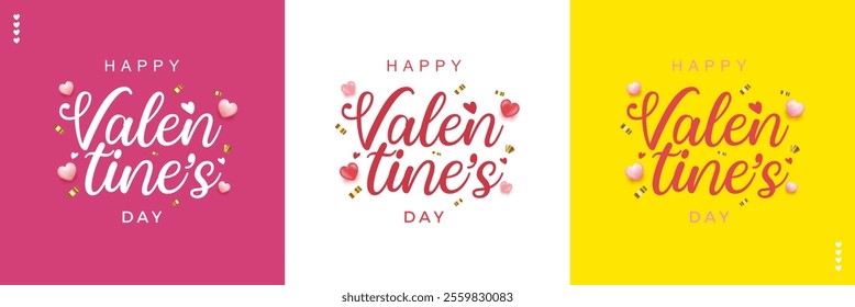 Banner template for Valentine's day with handwritten style and some decorations, on a pink, white and yellow background