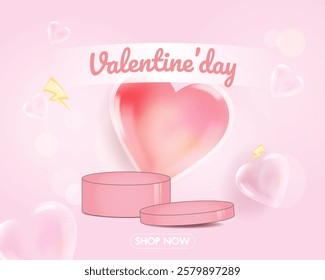 banner template valentine's day on pink background