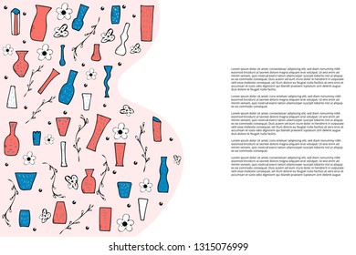 Banner template with vases in doodle style. Vector illustration. 