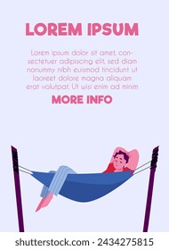 Banner template. Vector illustration of a relaxed individual in a hammock, with prominent text area for information