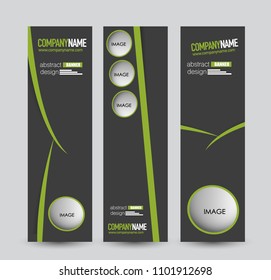 Banner template. Web design vectical block. Abstract background for ad, business, education, advertisement. Black and green color. Vector  illustration.