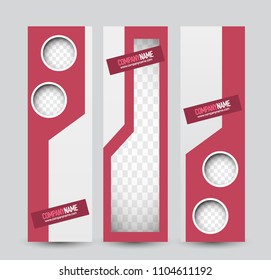 Banner template. Web design vectical block. Abstract background for ad, business, education, advertisement. Red color. Vector  illustration.