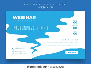 Plantilla de banner para el diseño de webinar con humo azul en fondo blanco