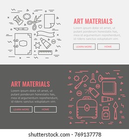 Banner template for website, art materials shop, art studio. Vector line style illustration.