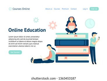Banner template for website. Online education theme. Vector illustration