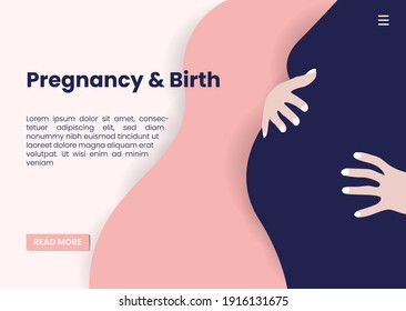 Banner template for websites, or advertising,  landing page. Pregnant woman.  Mother day greeting. Health care, female, motherhood. Minimalism style.