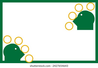 Banner template white background vector. Green border frame, golden yellow circles, parrots design.