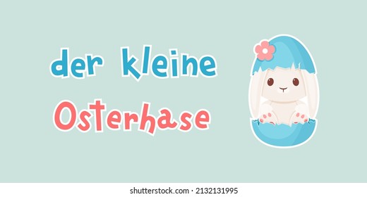 Banner template with white Easter bunny in Easter eggshell. German lettering "der kleine Osterhase", in English means "little Easter bunny". Easter greeting card template with German greetings