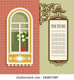 Banner template with window and sign.