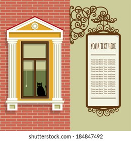 Banner template with window and sign.