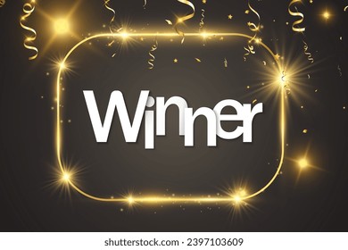 	
Banner template for winner.Vector illustration with 3D gravity text.Gold frame with confetti.