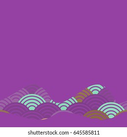 banner template for your text. pattern dragon fish scales simple Nature background with japanese wave circle pattern violet purple green brown background. Vector illustration