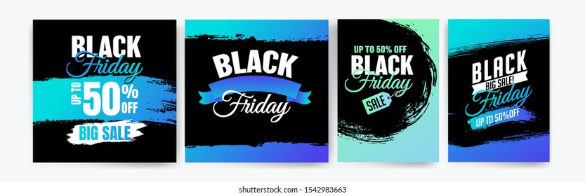 Banner templates for black friday. Promotion banner, offer, sale. Templates for web banners, flyers, poster. Colorful background and text. Black Friday text. Label icon. Texture, vector strokes.