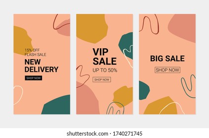 Banner templates for blog and sales. Set of 3 creative colorful backgrounds. Vector.