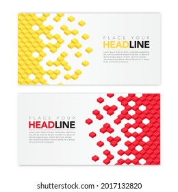 Banner templates with bricks toy, building blocks, parts or pieces on white background and place for text. yellow and red vector illustration for flyer, poster, web, ads, and social media.