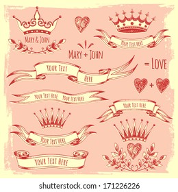 Banner templates, elements. Elements of design for wedding. Valentine's Day