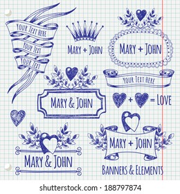 Banner templates, elements. Elements of design for wedding. Valentine's Day