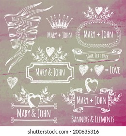 Banner templates, elements. Elements of design for wedding. Valentine's Day