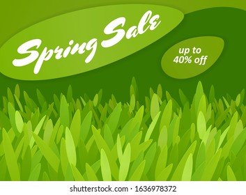 Banner templates with gorgeous spring lawn and  text on green background. Vector illustration for seasonal sale advertisement or promotion