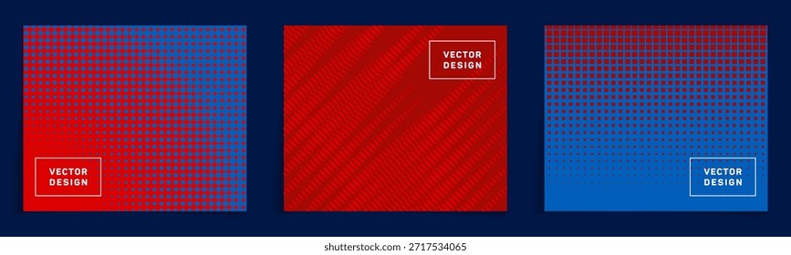 Plantillas de Anuncio con fondos de rejilla de semitono conjunto de Vectores. Portadas de cuadernos digitales. Patrones elegantes para proyectos de negocios. Impresiones estructurales de tecnología.