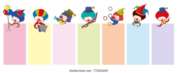Banner templates with happy clowns and tools illustration