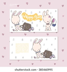 Banner templates. Happy Easter. Easter card. Template banner cute Bunny with Easter eggs. Banners design for web app. Vector illustration