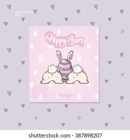 Banner templates. Happy Easter. Easter card. Template banner cute Bunny with Easter eggs. Banners design for web app. Vector illustration