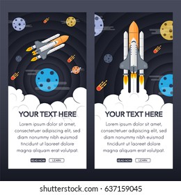 Banner templates with space shuttle with planets, stars and comet