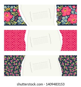 Banner templates. Torn paper effect. Vintage decorative elements