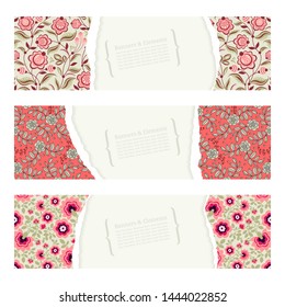 Banner templates. Torn paper effect. Vintage decorative elements