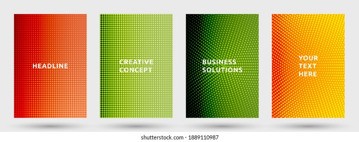 Banner templates vector collection. A4 halftone brochure covers. Dots halftone texture title pages geometric design. Gradient backgrounds cover page layouts. Nise dots texture backdrops.