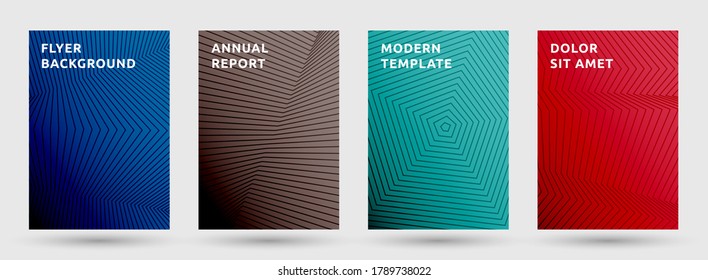 Colección vectorial de plantillas de pancartas. Tapas abstractas de patrón de medio tono. Páginas de título con diseño geométrico de textura de líneas de medio tono. Diseños de portada de líneas rotas de degradado. Geometría de rayas paralelas.