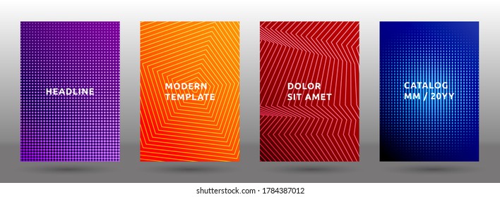 Banner templates vector collection. Artistic halftone pattern covers. Front pages with halftone texture geometric design. Gradient business cover page layouts. Dynamic backgrounds.