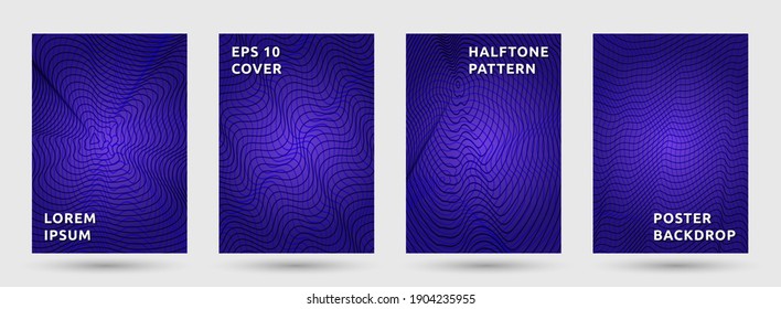 Banner templates vector collection. Artistic halftone pattern covers. Title pages with halftone waves texture geometric design. Gradient curves cover page layouts. Dynamic backdrops.