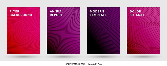 Banner templates vector collection. Cool halftone brochure covers. Front pages with halftone lines texture geometric design. Gradient broken lines cover page layouts. Parallel stripes geometry.