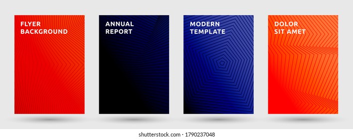 Banner templates vector collection. Flat halftone pattern covers. Front pages with halftone lines texture geometric design. Gradient broken lines cover page layouts. Parallel stripes geometry.