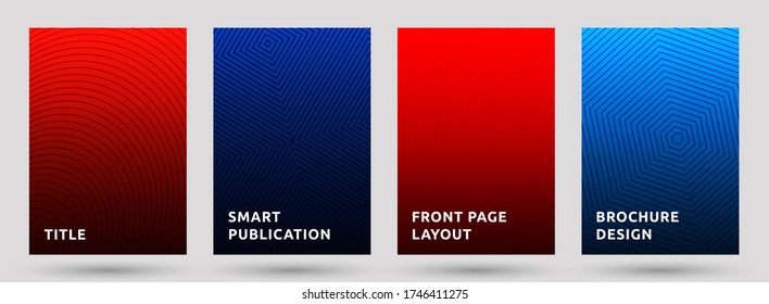 Banner templates vector collection. Hipster halftone pattern covers. Circle, hexagon, suqare halftone texture geometric design. Gradient thin lines cover page layouts. Parallel lines geometry.