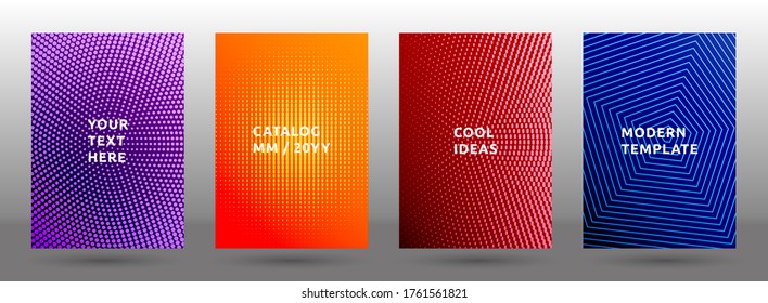 Banner templates vector collection. Minimal halftone pattern covers. Front pages with halftone texture geometric design. Gradient business cover page layouts. Dynamic backgrounds.