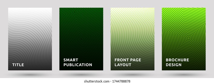 Banner templates vector collection. Trendy halftone pattern covers. Circle, hexagon, rhombus halftone texture geometric design. Gradient thin lines title page layouts. Parallel stripes geometry.