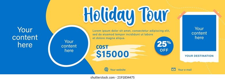 banner templates. yellow and blue background holiday tour theme. free space for content placement