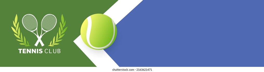 Banner Tennis ball on white line on tennis green court  with copy space foe text, tennis symbols flat modern design, isolated on color background, illustration Vector EPS 10,