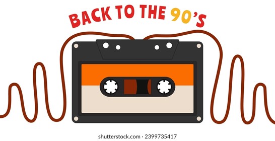 Banner with text BACK TO 90S and cassette on white background
