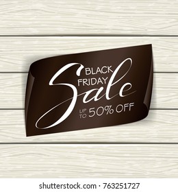 Banner with text Black Friday Sale on white wooden background, illustration.
