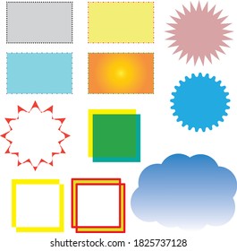 Banner- und Textkasten-Vektorgrafik in verschiedenen Formen von Rechteck, Quadrat, Wolke, Stern, Amöben