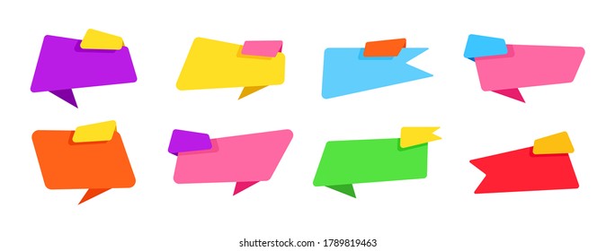 Banner for text flat design modern set. Label blank collection, decorative icons. Origami web stickers, design, price, colorful sign cartoon style. Colorful web icon kit. Isolated vector illustration