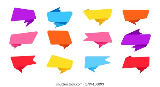 Banner for text flat design set. Tags label blank collection, decorative icons. Origami web stickers, design, colorful sign cartoon style. Colorful web icon kit. Isolated vector illustration