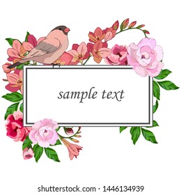 Banner for text in a frame with flowers and bird